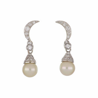 18K White Gold Akoya Pearl Drop Earrings with Diamonds