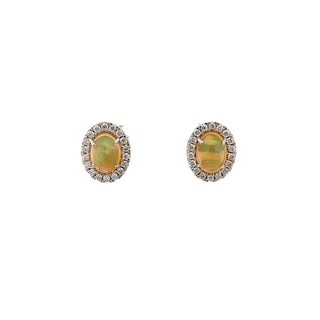 Tenenbaum Collection White 14K Gold Opals Stud Earrings with Diamonds