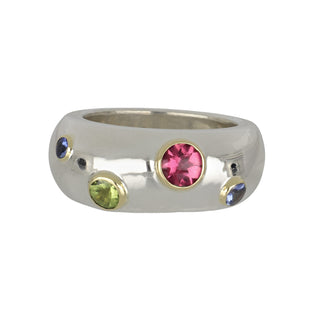 Tiffany & Co. Two-Tone Gold & Silver Sapphires Dome Ring with Peridot