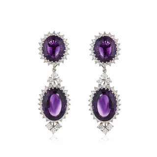 White 14K Gold Amethysts Drop Earrings with Diamonds