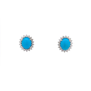 Tenenbaum Collection 18K White Gold Turquoise and Diamond Cluster Stud Earrings