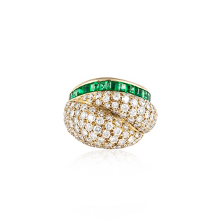 Tiffany & Co. 18K Gold Diamonds Dome Ring with Emeralds