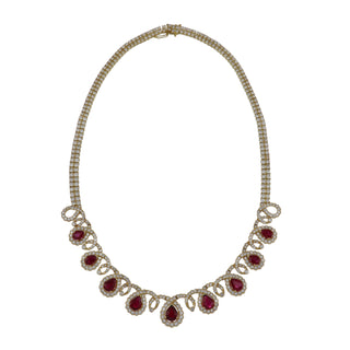 Vintage 1990s 18K Gold Burmese Ruby and Diamond Collar Necklace