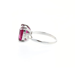 Vintage/Estate Platinum Rubellite Tourmaline 3 Stone Ring with Diamonds