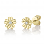 Shy Creation 14K Gold Diamond Flower Stud Earrings