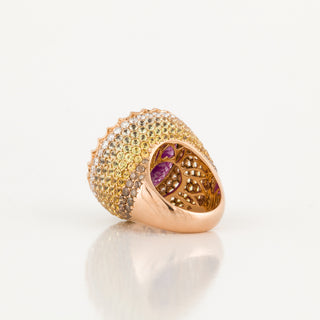 Signed 18K Rose Gold Amethyst Cluster/Halo Ring with Diamonds