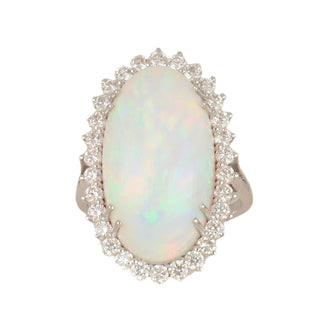 Tenenbaum Collection 18K White Gold Opal Cluster/Halo Ring with Diamonds