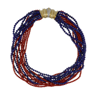 Vintage/Estate 18K Gold Coral Festoon Necklace with Lapis