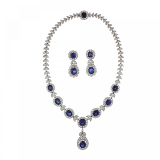 Mid-Century Platinum Sapphire and Diamond Demi-Parure by Petochi