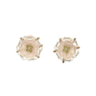 Tenenbaum Collection 18K Rose Gold Diamonds Clip Earrings with Rock Crystals