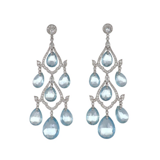 Vintage/Estate White Platinum Diamonds Chandelier Earrings with Aquas