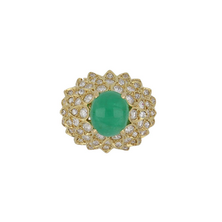 Vintage/Estate 18K Gold Emerald Dome Ring with Diamonds