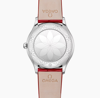 Omega Stainless Steel Red and White Trésor Watch with Diamonds