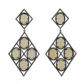 Maharaja Sterling Silver Opals Drop Earrings with Diamond