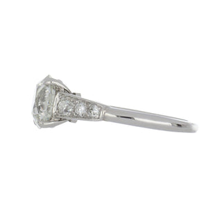 Art Deco Signed GIA 2.26 Carat Old Mine-Cut Diamond Solitaire with Side Stones Engagement Ring