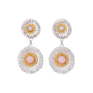 Buccellati Sterling Silver Daisy Drop Earrings in Pink Opal