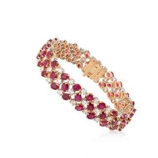 Oscar Heyman Two-Tone Gold & Platinum Diamonds Link Bracelet with Rubies