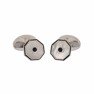 Deakin & Francis Sterling Silver Mother Of Pearls Cufflinks with Onyxes