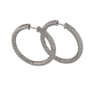 Estate 18K White Gold Diamond Hoop Earrings