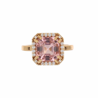 Lisa Nik 18K Rose Gold Asscher Cut Pink Tourmaline Halo Ring with Diamonds