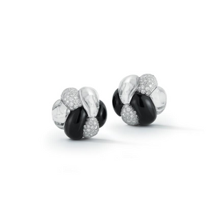 Seaman Schepps 18K White Gold Onyxes Clip Earrings with Rock Crystals