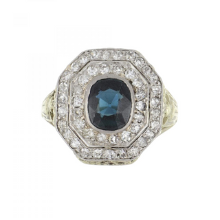 18K Gold Sapphire Cluster/Halo Ring with Diamonds