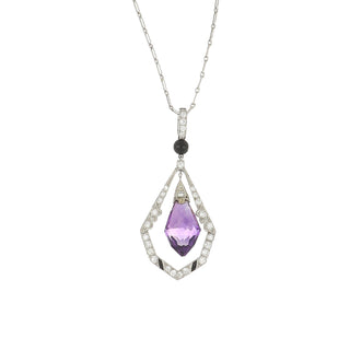 Platinum Amethyst Drop Pendant with Diamond