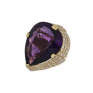 Vintage/Estate 18K Gold Diamonds Cluster/Halo Ring with Amethyst