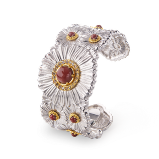 Buccellati Sterling Silver Daisy Cuff Bracelet in red Jasper