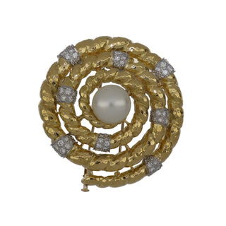 David Webb Yellow G&PT South Sea Pearl Brooch with Pearl