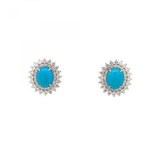 Maharaja 18K White Gold Turquoises Stud Earrings with Diamonds