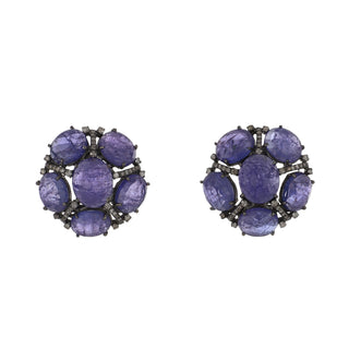 Tenenbaum Collection Sterling Silver Tanzanite Clip Earrings with Diamond