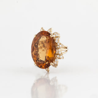 Vintage Julius Cohen18K Gold Citrine Ring with Diamonds