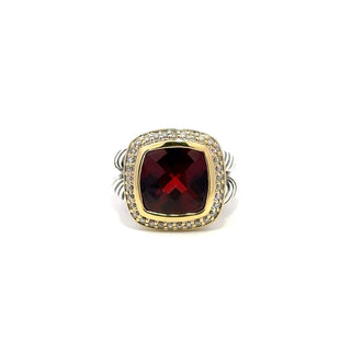 David Yurman Two-Tone Sterling Silver Garnet Cluster/Halo Ring with Diamond