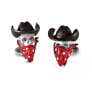 Deakin & Francis Sterling Silver Cowboy Skull Enamel Cufflinks with Rubies