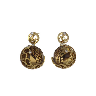 Vintage/Estate 18K Gold Citrines Drop Earrings with Diamonds