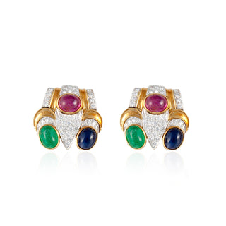 David Webb Yellow G&PT Diamonds Clip Earrings with Emeralds