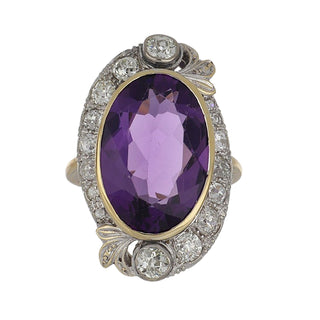 18K Gold Amethyst Cluster/Halo Ring with Diamonds