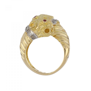 Vintage 1980s LaLaounis 18K Gold Gemset Lion Bypass Ring