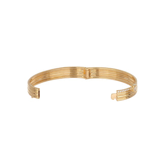 Estate GR 18K Gold Fluted Bangle Bracelet with Diamonds