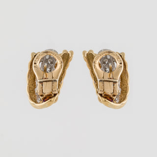 Vintage/Estate Two-Tone 18K Gold Diamonds Clip Earrings