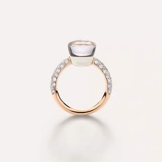 Pomellato Two-Tone 18K Gold White Topaz Nudo Classic Ring with Diamonds