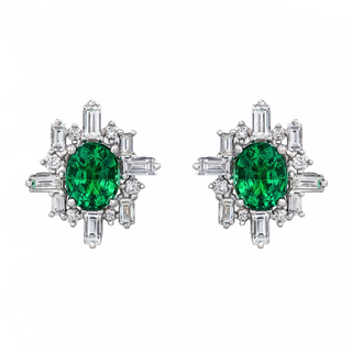 Tenenbaum Collection 18K White Gold Emeralds Stud Earrings with Diamonds