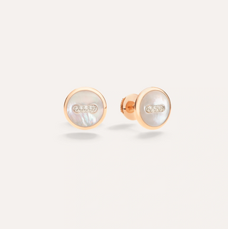 Pomellato 18K Rose Gold Mother Of Pearls Button Earrings with Diamond