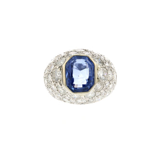 Vintage/Estate White 14K Gold Sapphire Dome Ring with Diamonds