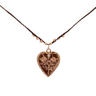 Estate 14K Rose Gold Heart Pendant Necklace with Diamonds