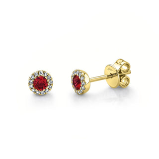 Shy Creation 14K Gold Ruby and Diamond Halo Stud Earrings