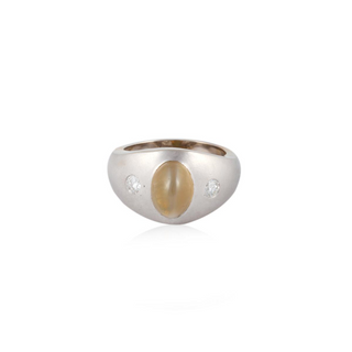 Vintage/Estate White 14K Gold Chrysoberyl Dome Ring with Diamonds