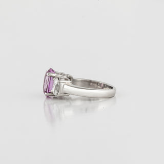 Platinum Pink Sapphire and Diamond 3 Stone Ring