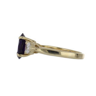 Vintage 1970s 14K Gold Amethyst Ring with Side Diamonds